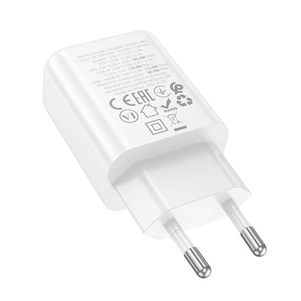 Сетевая зарядка Hoco N63 30W GaN USB-C/USB-A белая — изображение 2