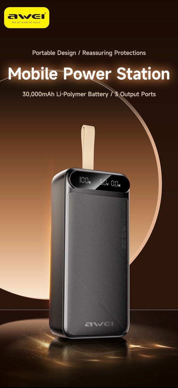 External battery Power Bank Awei PA-12 5V/3A 30000mAh black — изображение 2