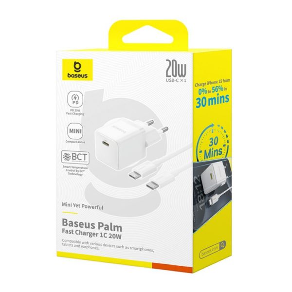 Charger Baseus Palm 20W USB-C + USB-C to USB-C cable 1.0m white P10111602213-01 - Image 4