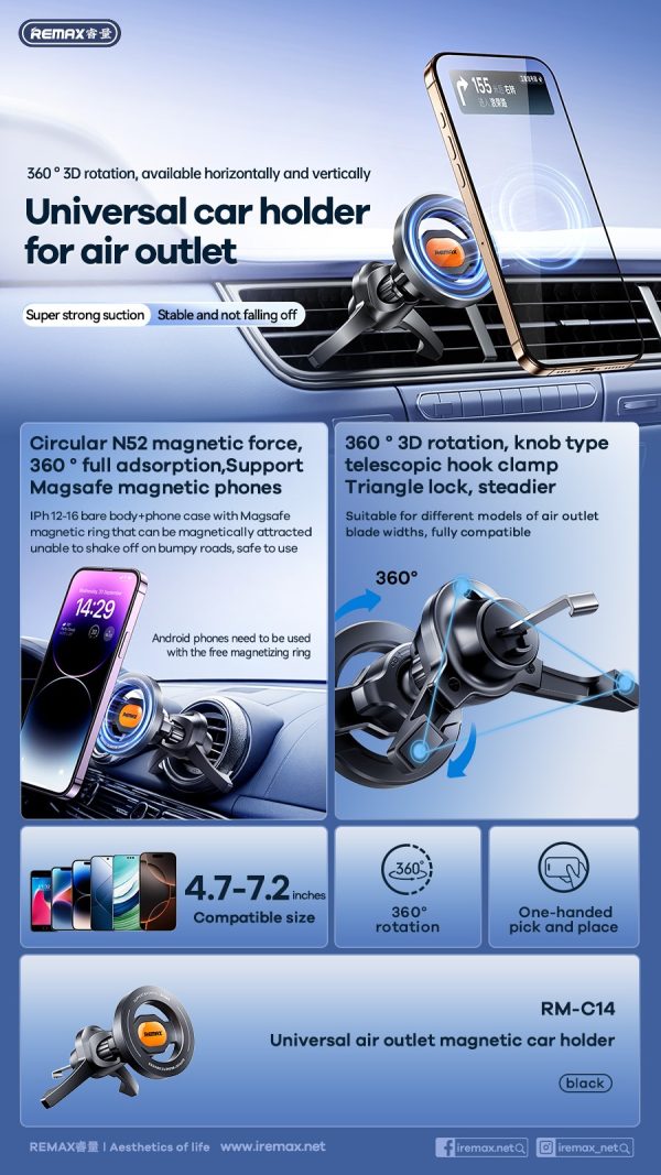 Car phone holder Remax RM-C14 MagSafe (air vent) black - Image 2