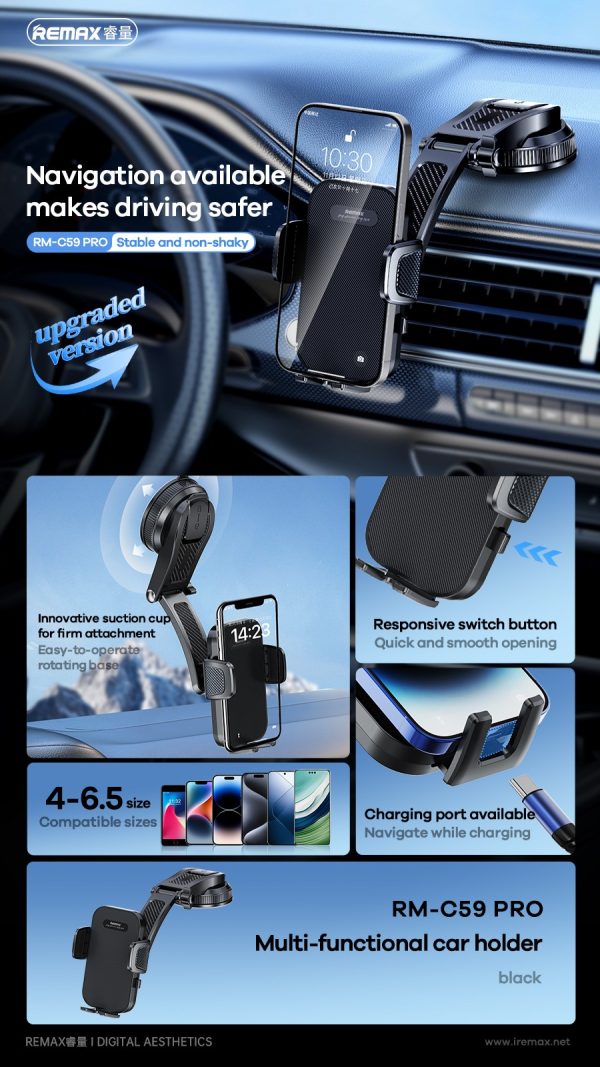 Car phone holder Remax RM-C59 PRO (dashboard) black - Image 2