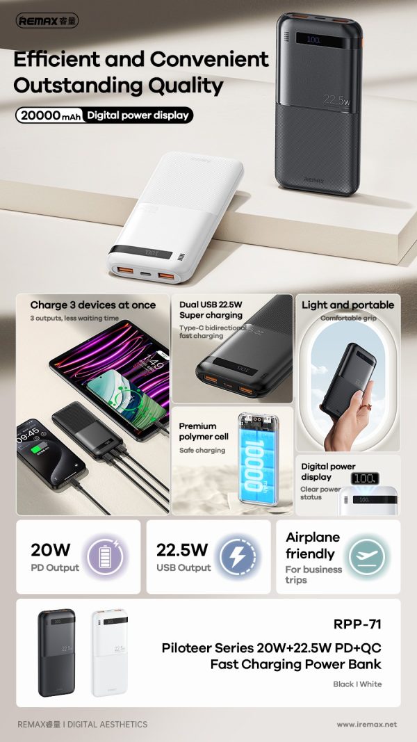 Remax Rpp 71 External battery Power Bank Remax RPP-71 22.5W 10000mAh black - mobiiliabi