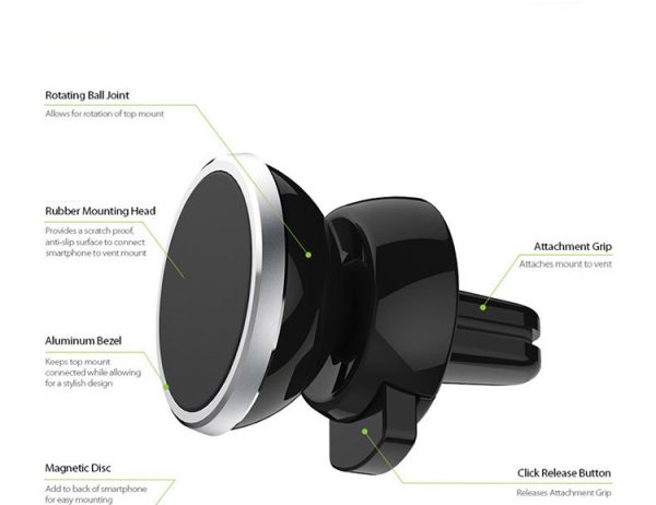 Car phone holder CPH-26, for using on ventilation grille, magnetic fixing