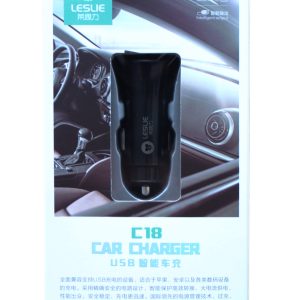 Автомобильная зарядка "Leslie" C18 c 2 USB 2.4A (1A+2A) черная