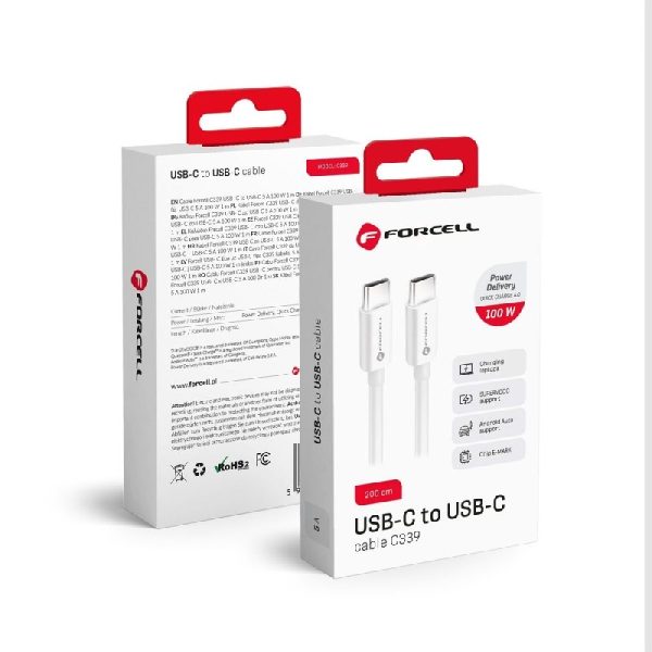 USB кабель Forcell (C339) "USB-C (Type-C) to USB-C (Type-C)" (100W 5A) белый 2M