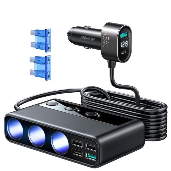 Car charger Joyroom 9in1 154W 3x12V, PD USB Type-C, QC3.0 USB-A, 4xUSB-A JR-CL06