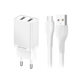 Сетевая зарядка Awei C15T-EU 10W 2xUSB-A + USB-A to USB-C cable 1.0m белая
