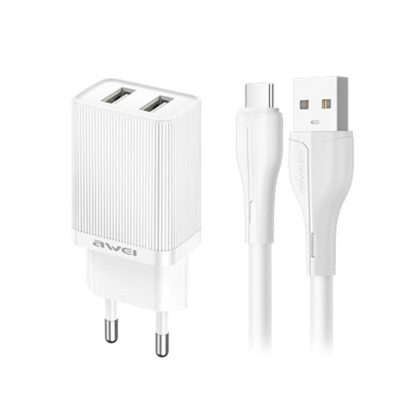 Сетевая зарядка Awei C15T-EU 10W 2xUSB-A + USB-A to USB-C cable 1.0m белая