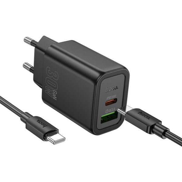 Сетевая зарядка Hoco N63 30W GaN USB-C/USB-A + USB-C to USB-C cable 1.0m черная