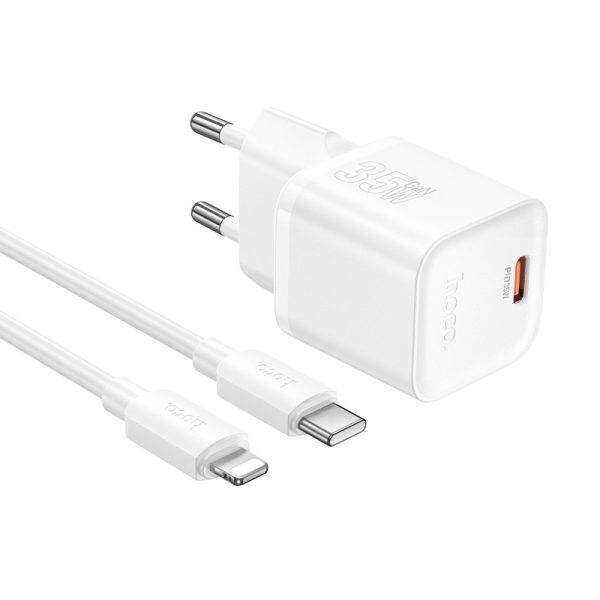 Сетевая зарядка Hoco N66 35W GaN USB-C/USB-A + USB-C to Lightning cable 1.0m белая